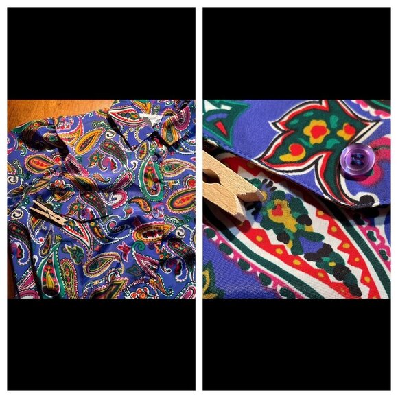 Vintage Schrader Long Sleeve Pleated Midi Dress Womens 14 Paisley Secretary 70s - Picture 16 of 16